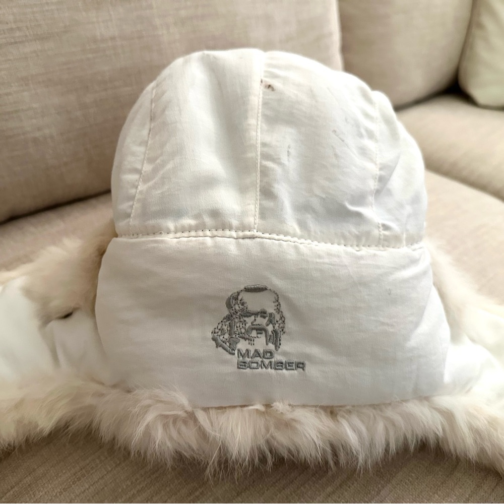 Vintage Mad Bomber Rabbit Fur Hat with Ear Flaps Trooper Hat XXL Unisex